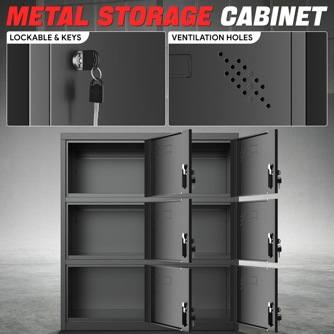 6-Doors Lockable Metal Storage Cabinet w/6 Spaces <br> Overall Dimensions(in.):15.74 D x 35.4 W x 39.3 H