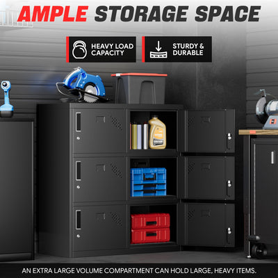 6-Doors Lockable Metal Storage Cabinet w/6 Spaces <br> Overall Dimensions(in.):15.74 D x 35.4 W x 39.3 H