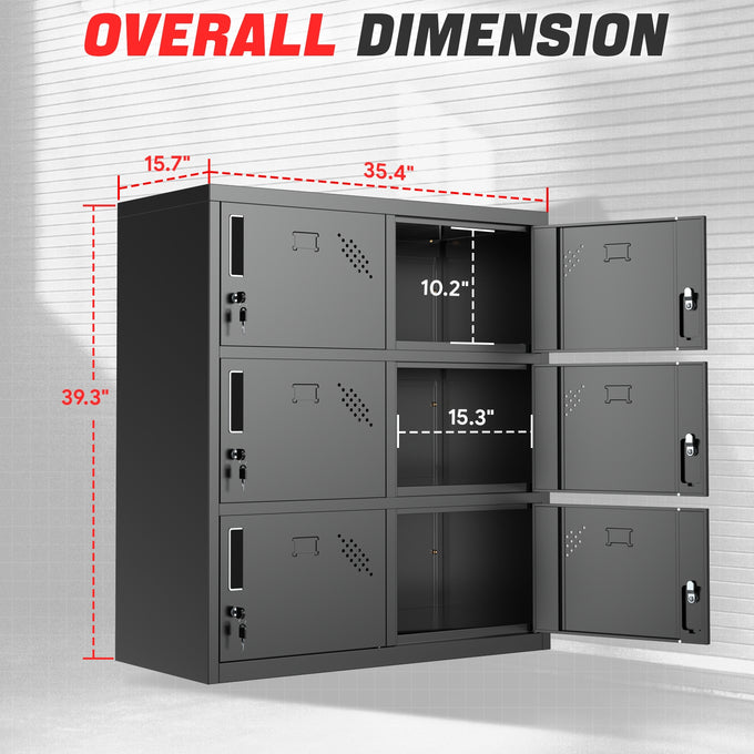 6-Doors Lockable Metal Storage Cabinet w/6 Spaces <br> Overall Dimensions(in.):15.74 D x 35.4 W x 39.3 H