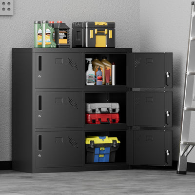 6-Doors Lockable Metal Storage Cabinet w/6 Spaces <br> Overall Dimensions(in.):15.74 D x 35.4 W x 39.3 H
