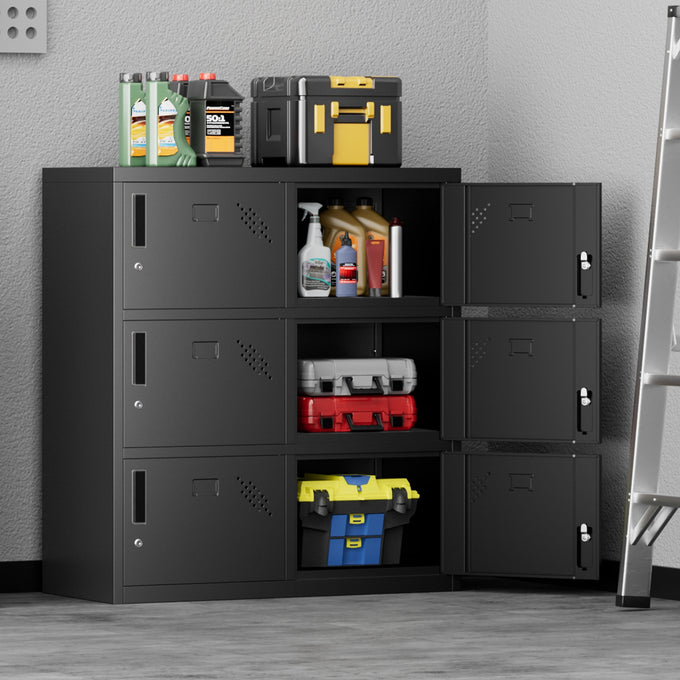 6-Doors Lockable Metal Storage Cabinet w/6 Spaces <br> Overall Dimensions(in.):15.74 D x 35.4 W x 39.3 H