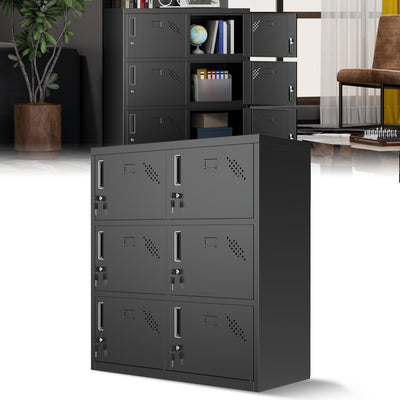 6-Doors Lockable Metal Storage Cabinet w/6 Spaces <br> Overall Dimensions(in.):15.74 D x 35.4 W x 39.3 H