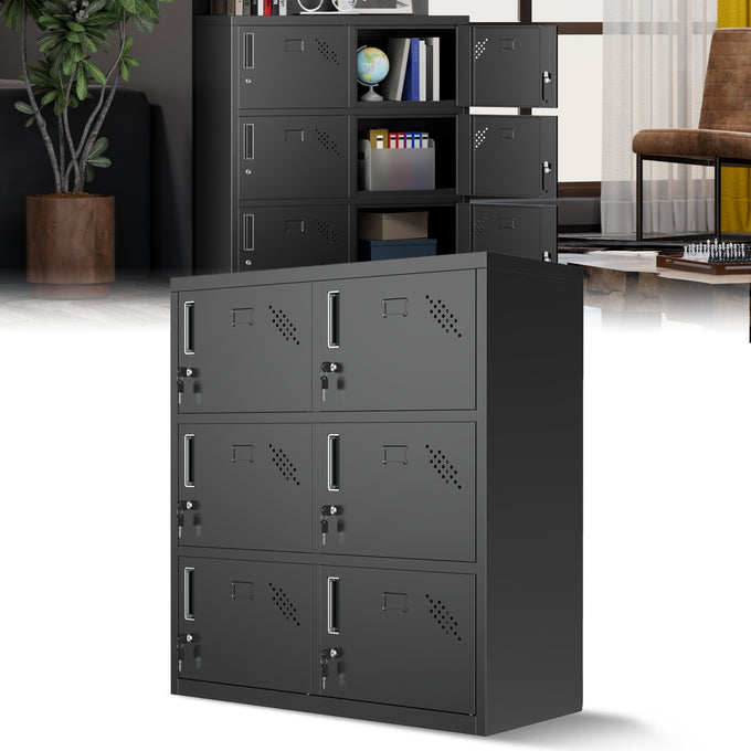 6-Doors Lockable Metal Storage Cabinet w/6 Spaces <br> Overall Dimensions(in.):15.74 D x 35.4 W x 39.3 H