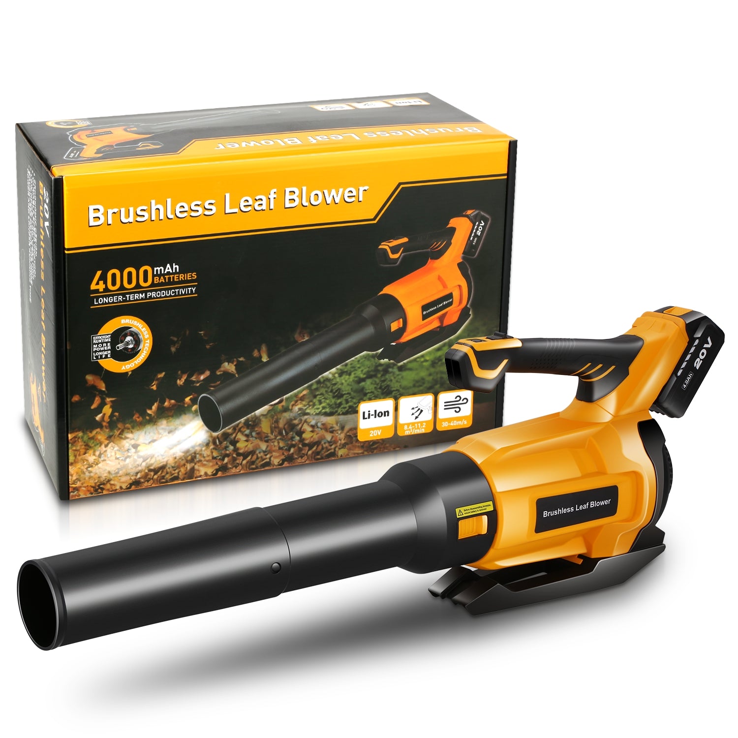 20V 4000 mAh Battery&Charger Brushless Leaf Blower<br>Maximum Wind Speed 40 m/s