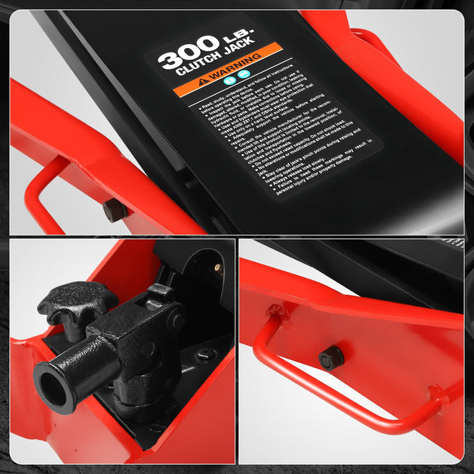 300lbs Capacity 4 Swivel Casters Clutch Jack<br>Lifting Range From 11.3-38.6 in.