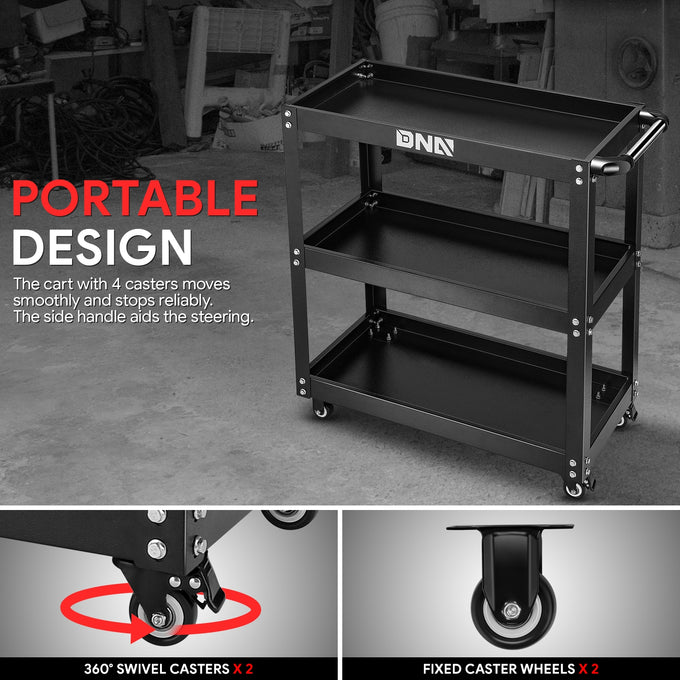 3 Tier Utility Rolling Tool Cart<br>w/ 4 x 3 in. Rubber Silent Wheel