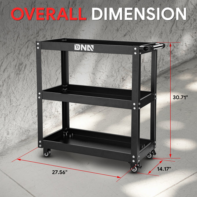 3 Tier Utility Rolling Tool Cart<br>w/ 4 x 3 in. Rubber Silent Wheel