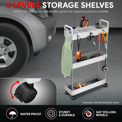 Heavy Duty 3-Shelf Slim Rolling Storage Cart<br>Plastic Shelves Diemsion 4.9 in. D x 15 in. W