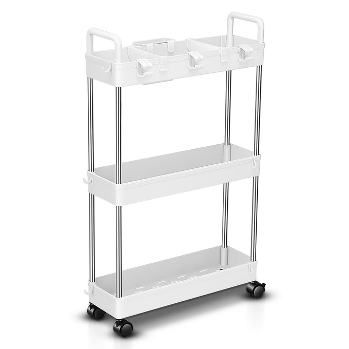 Heavy Duty 3-Shelf Slim Rolling Storage Cart<br>Plastic Shelves Diemsion 4.9 in. D x 15 in. W