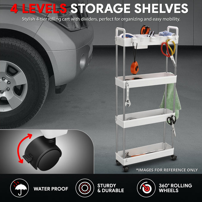 Heavy Duty 4-Shelf Slim Rolling Storage Cart<br>Plastic Shelves Diemsion 4.92 in. D x 15.04 in. W