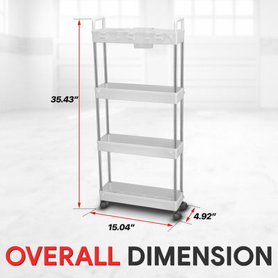 Heavy Duty 4-Shelf Slim Rolling Storage Cart<br>Plastic Shelves Diemsion 4.92 in. D x 15.04 in. W