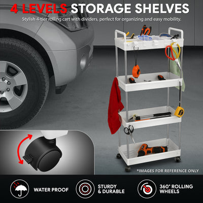 Heavy Duty 4-Shelf Slim Rolling Storage Cart<br>Plastic Shelves Diemsion 8.46 in. D x 15.2 in. W