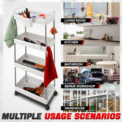 Heavy Duty 4-Shelf Slim Rolling Storage Cart<br>Plastic Shelves Diemsion 8.46 in. D x 15.2 in. W