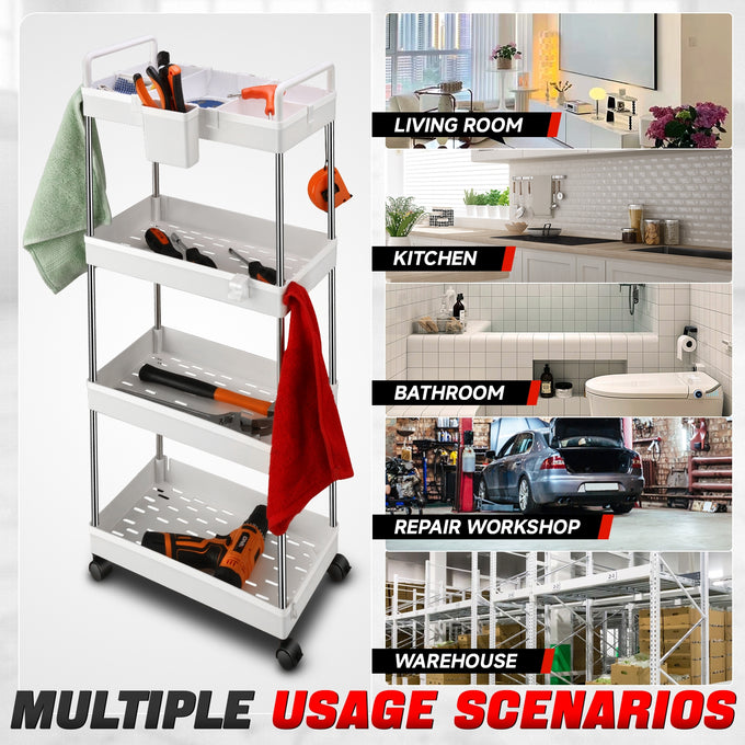 Heavy Duty 4-Shelf Slim Rolling Storage Cart<br>Plastic Shelves Diemsion 8.46 in. D x 15.2 in. W