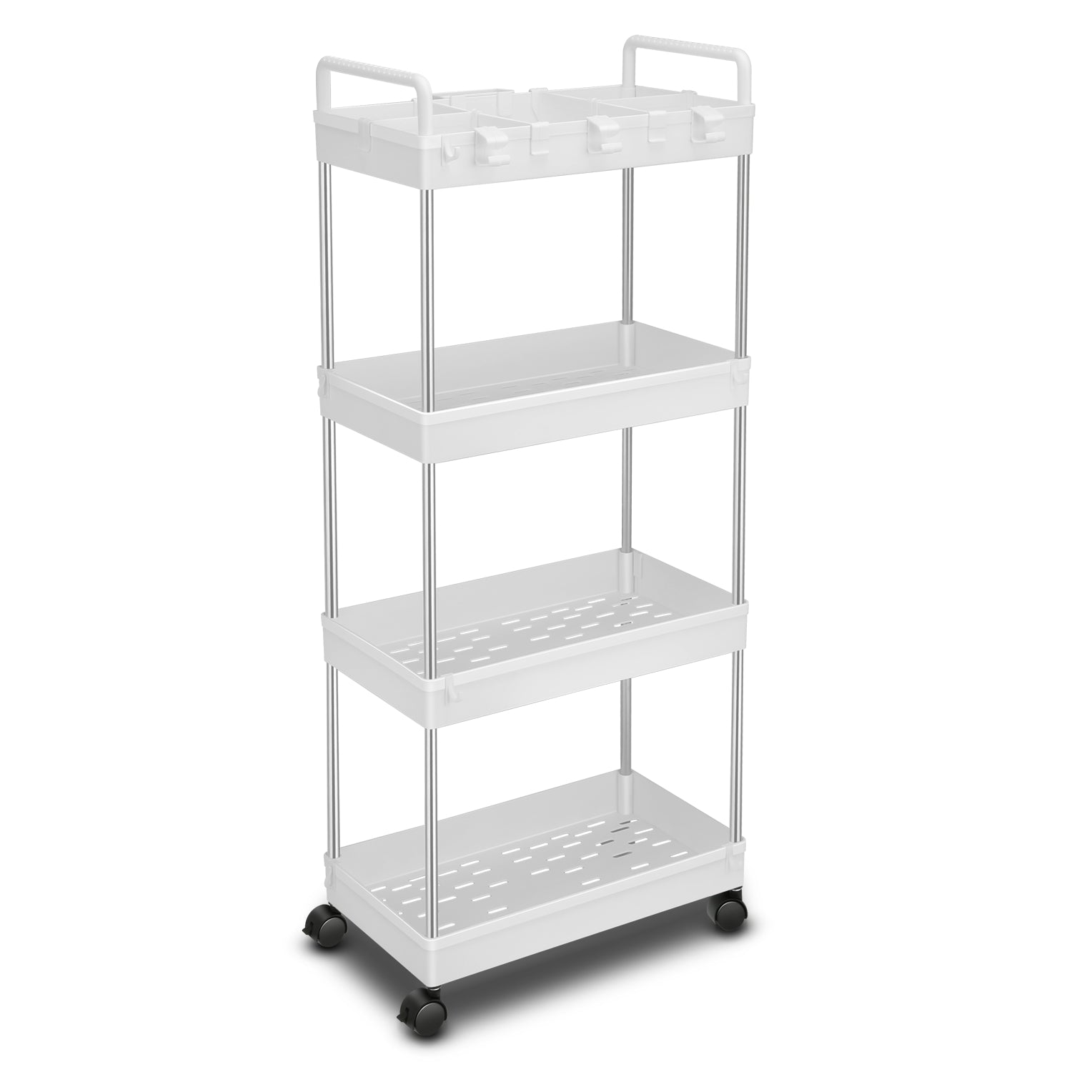 Heavy Duty 4-Shelf Slim Rolling Storage Cart<br>Plastic Shelves Diemsion 8.46 in. D x 15.2 in. W