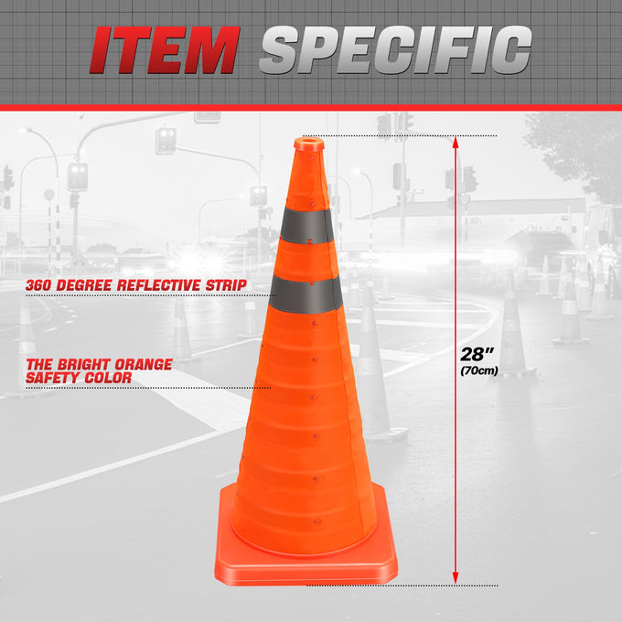 2Pcs 28 in. Foldable Collapsible Traffic Safety Cones<br>w/Heavy-Duty Base