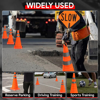 2Pcs 28 in. Foldable Collapsible Traffic Safety Cones<br>w/Heavy-Duty Base