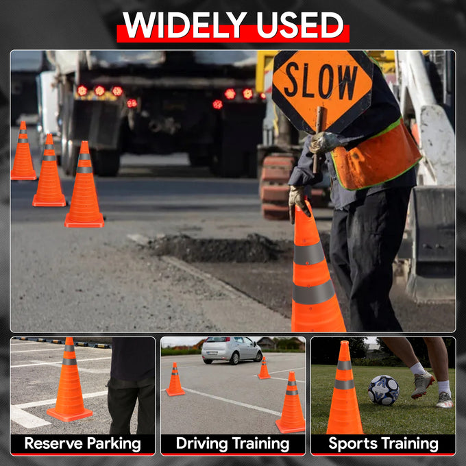 2Pcs 28 in. Foldable Collapsible Traffic Safety Cones<br>w/Heavy-Duty Base