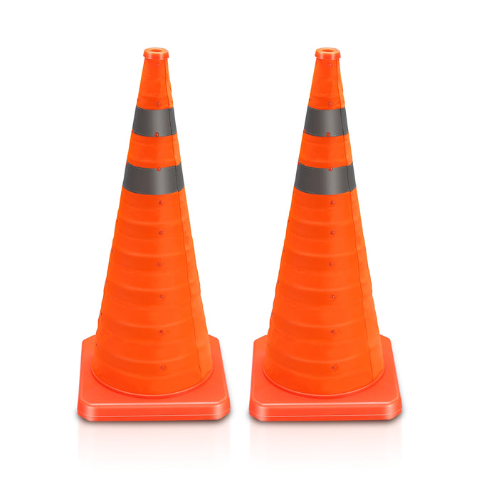 2Pcs 28 in. Foldable Collapsible Traffic Safety Cones<br>w/Heavy-Duty Base