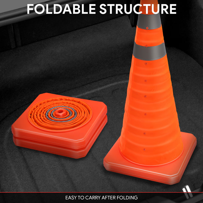 4Pcs 28 in. Foldable Collapsible Traffic Safety Cones<br>w/Heavy-Duty Base