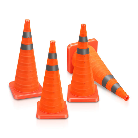 4Pcs 28 in. Foldable Collapsible Traffic Safety Cones<br>w/Heavy-Duty Base