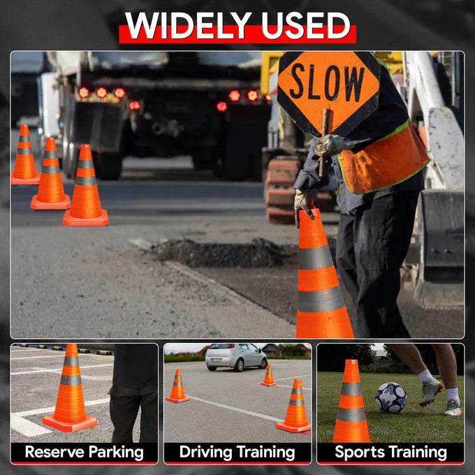 2Pcs 18 in. Foldable Collapsible Traffic Safety Cones<br>w/Heavy-Duty Base