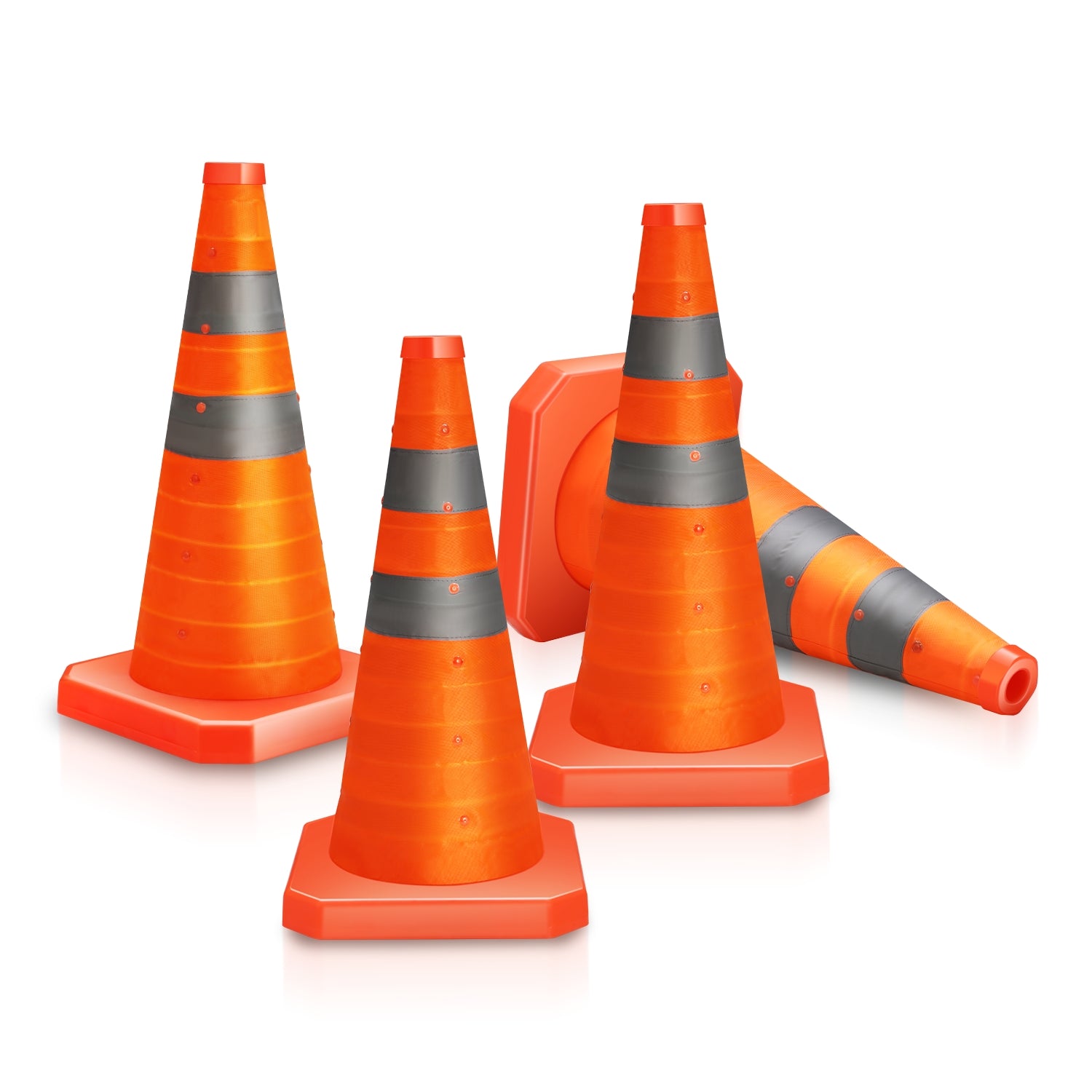 4Pcs 18 in. Foldable Collapsible Traffic Safety Cones<br>w/Heavy-Duty Base