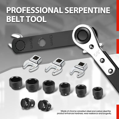 13Pcs Serpentine Belt Removal & Installation Tool Kit<br>17.5 in. In Length & 21-Tooth Reversible Ratchet
