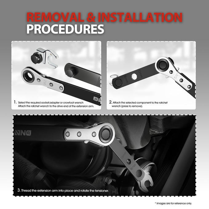 13Pcs Serpentine Belt Removal & Installation Tool Kit<br>17.5 in. In Length & 21-Tooth Reversible Ratchet