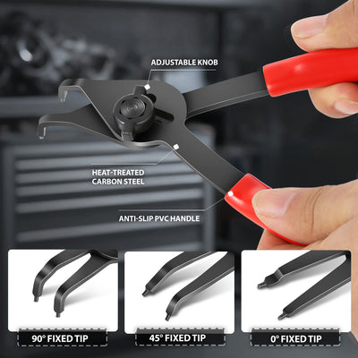12Pcs Straight & Bent Retaining Snap Ring Pliers Set<br>0/45/90 Degree Fixed Tip Snap Ring Kit
