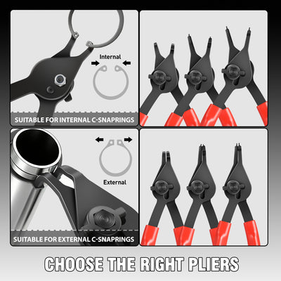 12Pcs Straight & Bent Retaining Snap Ring Pliers Set<br>0/45/90 Degree Fixed Tip Snap Ring Kit