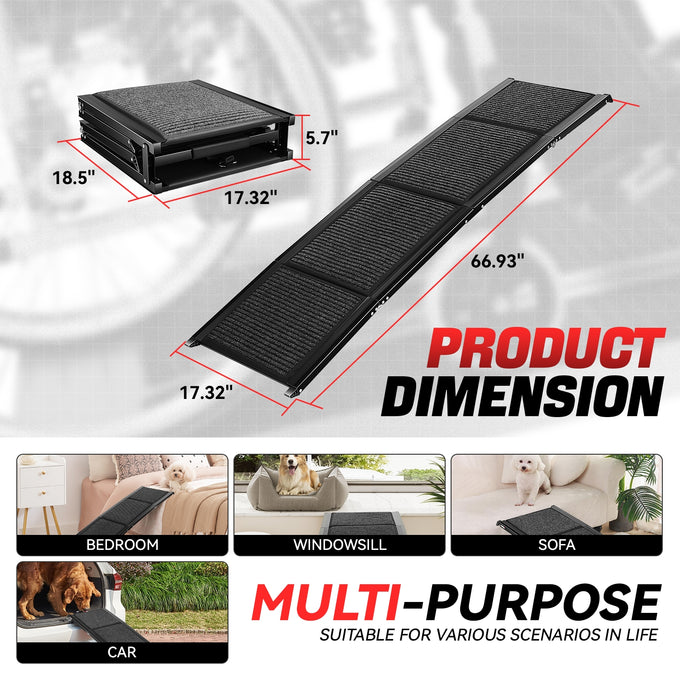 Portable Folding Non-Slip Stairs Dog Pet Ramp<br>66.9 in. L x 17.3 in. W