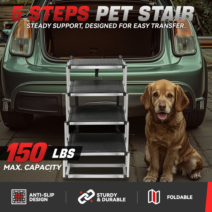 Portable Folding Non-Slip 4 Steps Dog Pet Stair<br>47.3 in. L x 23.2 in. H
