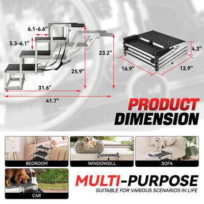 Portable Folding Non-Slip 4 Steps Dog Pet Stair<br>47.3 in. L x 23.2 in. H