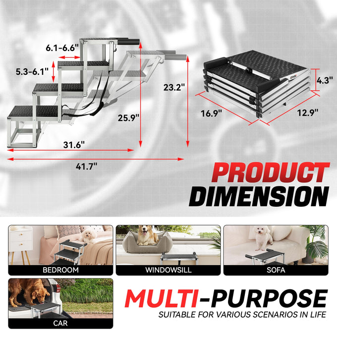 Portable Folding Non-Slip 4 Steps Dog Pet Stair<br>47.3 in. L x 23.2 in. H
