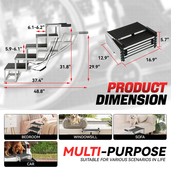 Portable Folding Non-Slip 5 Steps Dog Pet Stair<br>48.8 in. L x 29.9 in. H