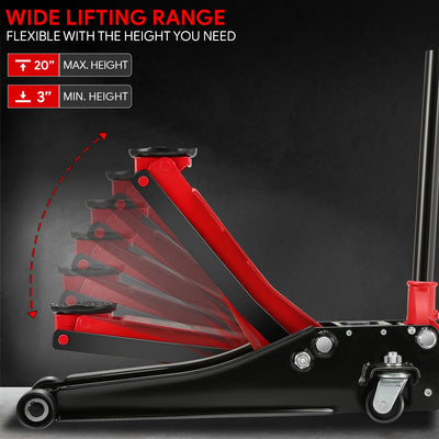 Dual Piston Pump 6000LBS Hydraulic Floor Jack<br>Large Steel Casters and 360-Degree Swivel Casters
