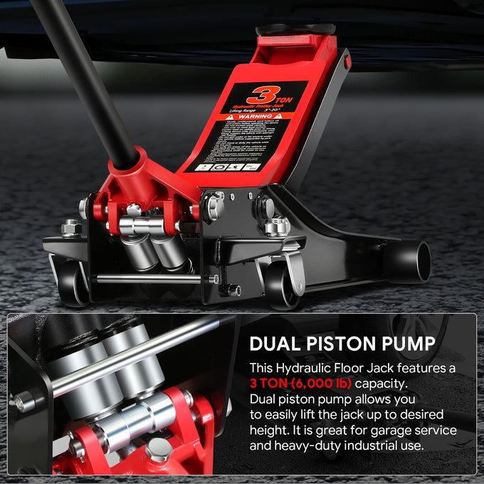 Dual Piston Pump 6000LBS Hydraulic Floor Jack<br>Large Steel Casters and 360-Degree Swivel Casters