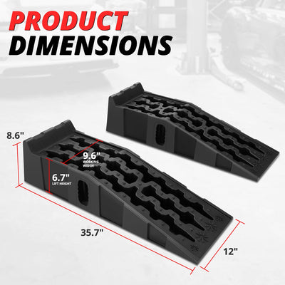 7 Ton Load Capacity 6.7 in. Car Lift Ramps<br>Overall Dimensions 35.8 in. L ¡Á 11.8 in. W ¡Á 8.6 in. H