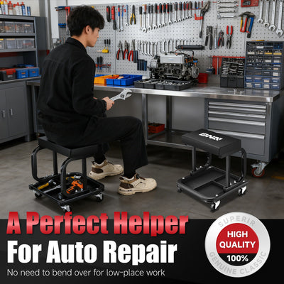265lbs Padded Mechanic Roller Seat Creeper Stool<br>Overall Dimensions 14.4 in. L ¡Á 16 in. H ¡Á 14.4 in. W