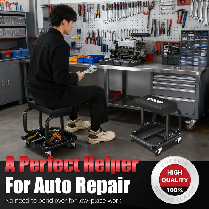 265lbs Padded Mechanic Roller Seat Creeper Stool<br>Overall Dimensions 14.4 in. L ¡Á 16 in. H ¡Á 14.4 in. W