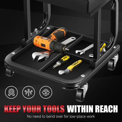 265lbs Padded Mechanic Roller Seat Creeper Stool<br>Overall Dimensions 14.4 in. L ¡Á 16 in. H ¡Á 14.4 in. W