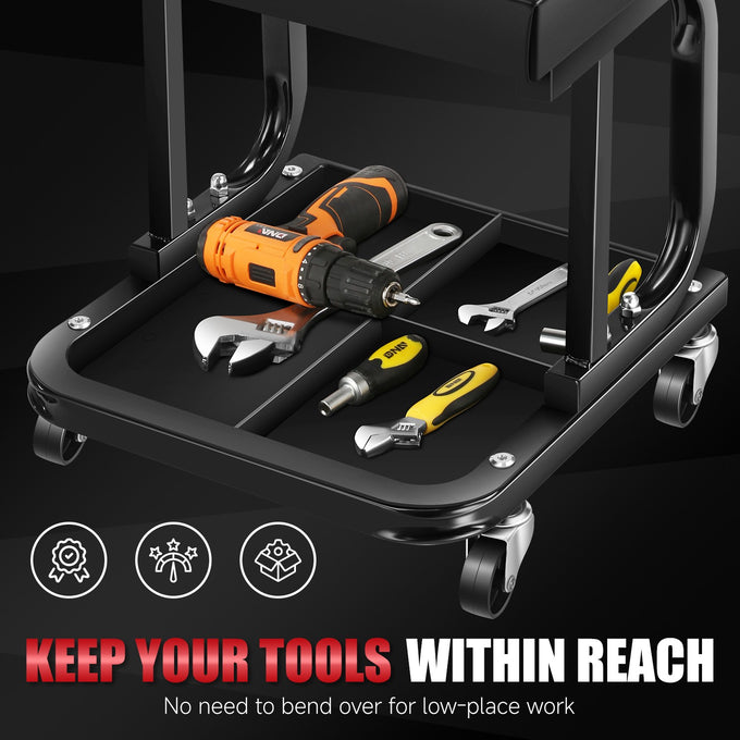 265lbs Padded Mechanic Roller Seat Creeper Stool<br>Overall Dimensions 14.4 in. L ¡Á 16 in. H ¡Á 14.4 in. W