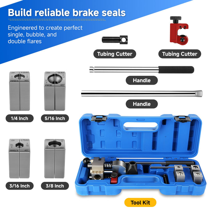 45 Degree 4 Dies Brake Line Flaring Tool Kit<br>w/Long Lever Handle Tubing Cutter