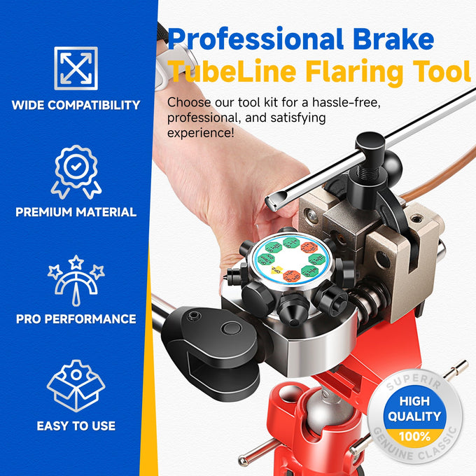 45 Degree 4 Dies Brake Line Flaring Tool Kit<br>w/Long Lever Handle Tubing Cutter