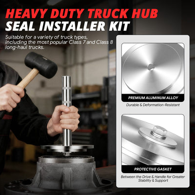 2-Piece Handle Heavy Duty Truck Hub Seal Installer Set<br>Race & Seal Drivers For Class 7 8 Trucks