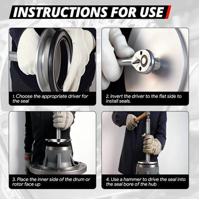 2-Piece Handle Heavy Duty Truck Hub Seal Installer Set<br>Race & Seal Drivers For Class 7 8 Trucks