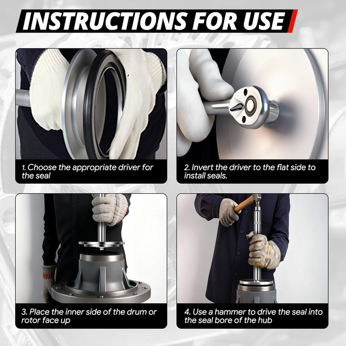 2-Piece Handle Heavy Duty Truck Hub Seal Installer Set<br>Race & Seal Drivers For Class 7 8 Trucks