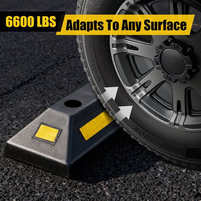 2Pcs Heavy Duty Garage Rubber Parking Stopper<br>21.2 in. X 5.7 in. X 3.14 in. w/ 1 Reflective Strip