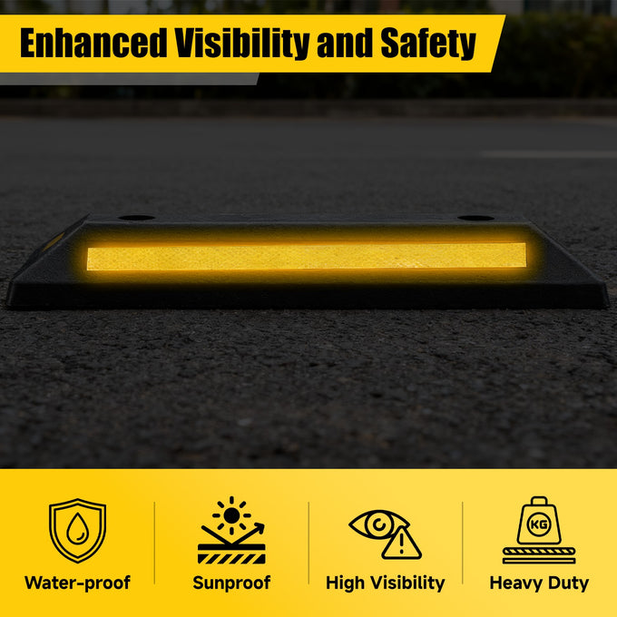 2Pcs Heavy Duty Garage Rubber Parking Stopper<br>21.2 in. X 5.7 in. X 3.14 in. w/ 1 Reflective Strip